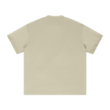 Back view of heavyweight earth tone FOG T-shirt in beige color.