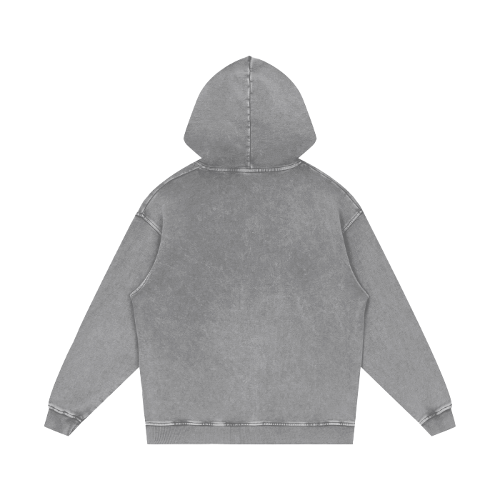 Graymatter limited edition gray hoodie with white logo, back view.